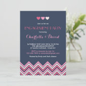 Uitnodiging van Navy Blue Pink Chevron Engagement  (Staand voorkant)