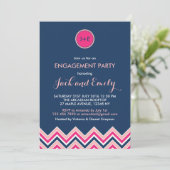 Uitnodiging van Navy Blue Pink Chevron Engagement  (Staand voorkant)