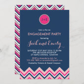 Uitnodiging van Navy Blue Pink Chevron Engagement  (Voorkant / Achterkant)
