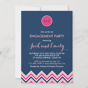 Uitnodiging van Navy Blue Pink Chevron Engagement 