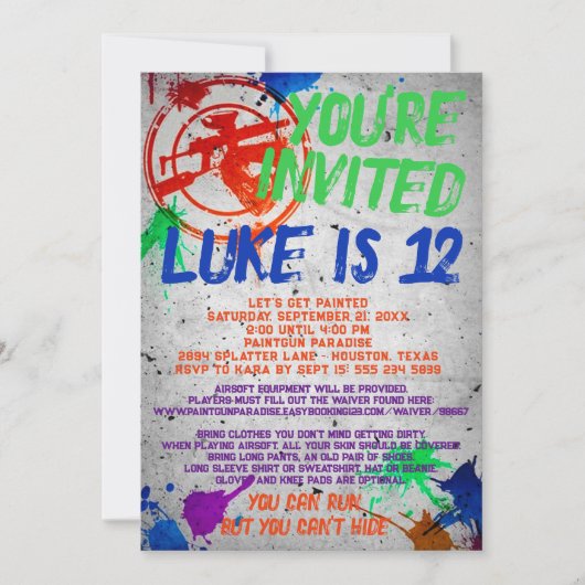 Uitnodiging van Paintball Birthday Party (Voorkant)