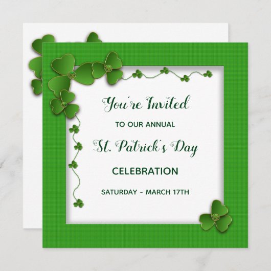 Uitnodiging van Patrick's Day Party - Shamrocks (Voorkant / Achterkant)