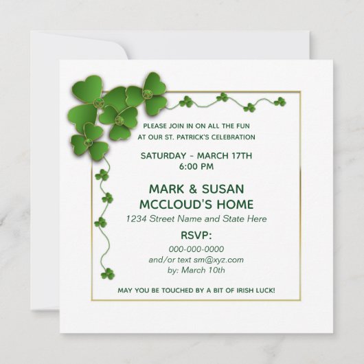 Uitnodiging van Patrick's Day Party - Shamrocks (Achterkant)