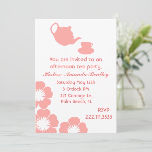 Uitnodiging van Perzikpartij en Witte Tea (Staand voorkant)