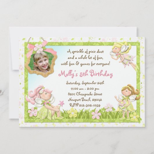 Uitnodiging van Pixie Fairy Birthday Party (Voorkant)