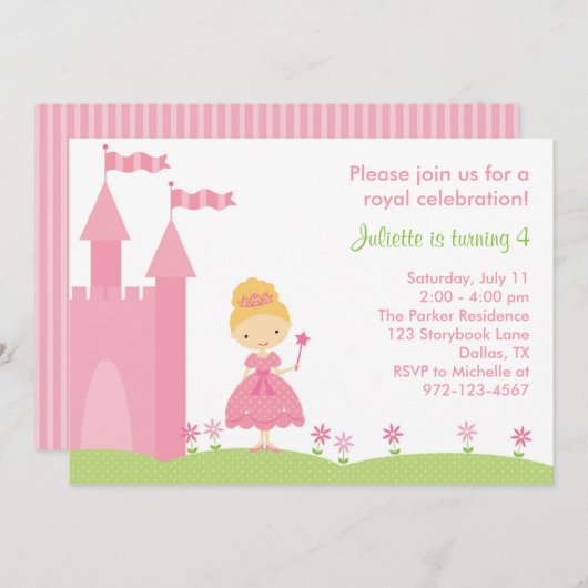 uitnodiging van Prinses Birthday (Voorkant / Achterkant)