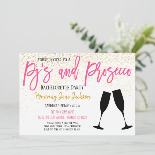 Uitnodiging van pyjama's en Prosecco-partijen (Staand voorkant)