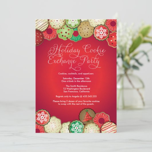Uitnodiging van Red Holiday Cookie Exchange Party (Staand voorkant)
