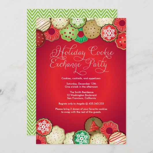 Uitnodiging van Red Holiday Cookie Exchange Party (Voorkant / Achterkant)