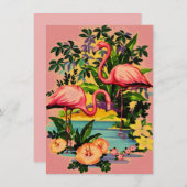  uitnodiging van Retro Flamingos Pool (Voorkant / Achterkant)