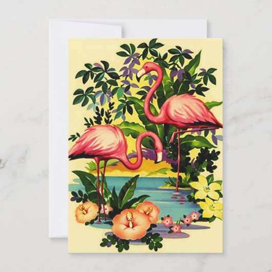 uitnodiging van Retro Flamingos Pool (Voorkant)