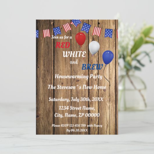 Uitnodiging van Rode, Witte en Brew Housewarming P (Staand voorkant)