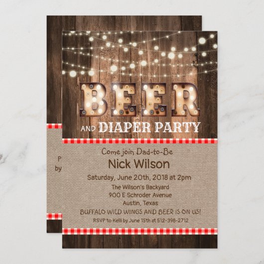 Uitnodiging van Rustic Beer en Diaper (Voorkant / Achterkant)