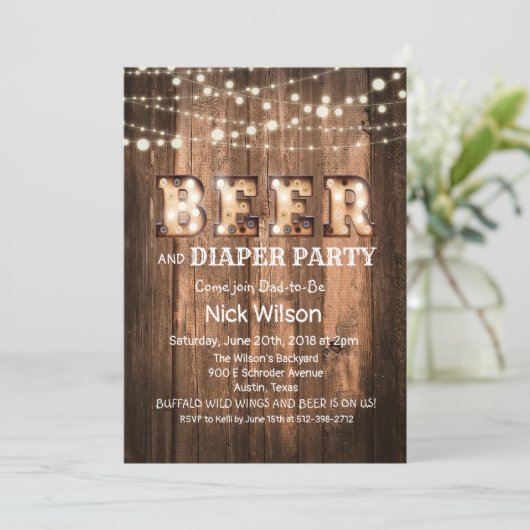 Uitnodiging van Rustic Beer en Diaper (Staand voorkant)