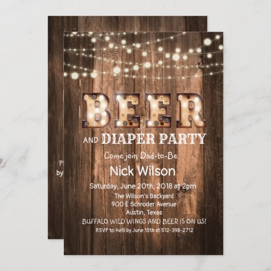 Uitnodiging van Rustic Beer en Diaper (Voorkant / Achterkant)