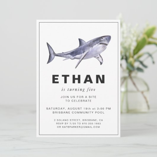 Uitnodiging van Shark Thema Birthday Party (Staand voorkant)