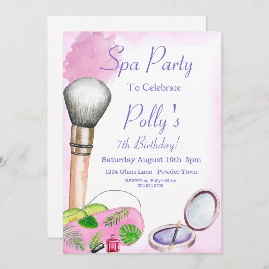 Uitnodiging van Spa Party, Uitnodiging van Editabl (Voorkant / Achterkant)