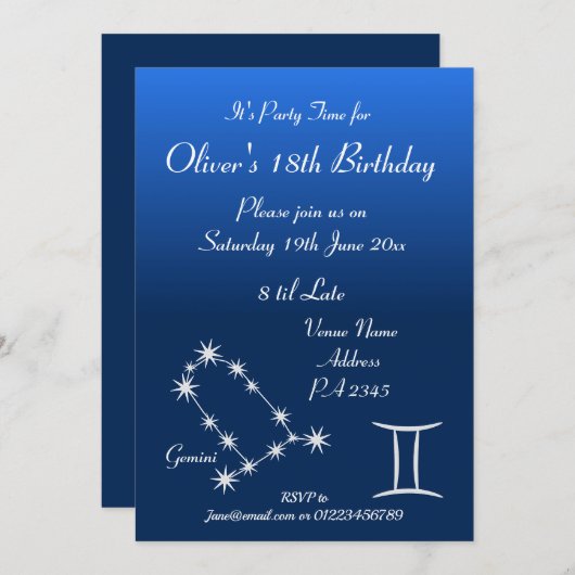 Uitnodiging van speciale Gemini Zodiac Galaxy Part (Voorkant / Achterkant)