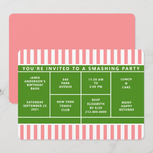 Uitnodiging van Tennis Party (Voorkant / Achterkant)