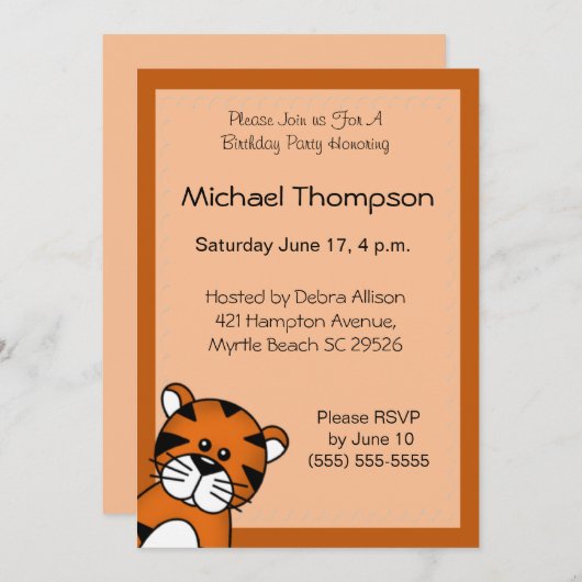 Uitnodiging van Tiger Birthday (Voorkant / Achterkant)