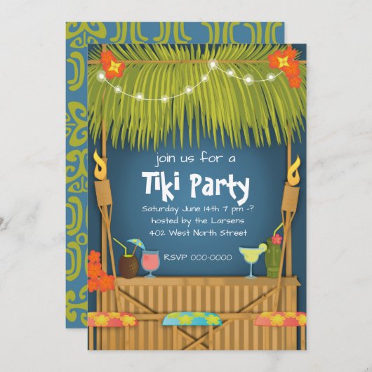 Uitnodiging van Tiki-partij (Voorkant / Achterkant)