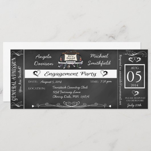 Uitnodiging van vervoersbewijzen van de partij Cha (Voorkant / Achterkant)