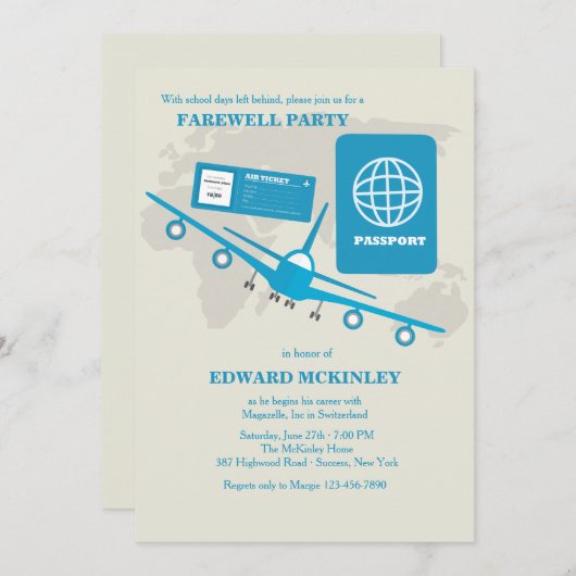 Uitnodiging van World Travels Farewell Party (Voorkant / Achterkant)