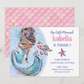 Uitnodiging van Zwarte Zeemeermin Birthday (Voorkant / Achterkant)