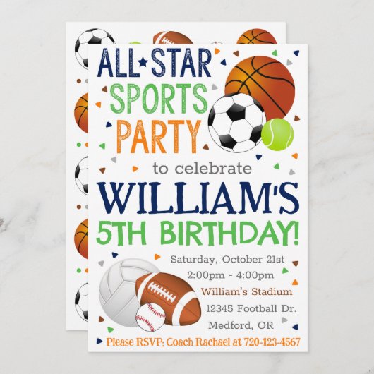 Uitnodiging van zwitserdag, All-Star Sport Party (Voorkant / Achterkant)