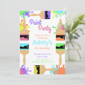 Uitnodiging verfpaintparty, kunstfeest, verjaardag (Staand voorkant)