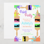 Uitnodiging verfpaintparty, kunstfeest, verjaardag (Voorkant / Achterkant)