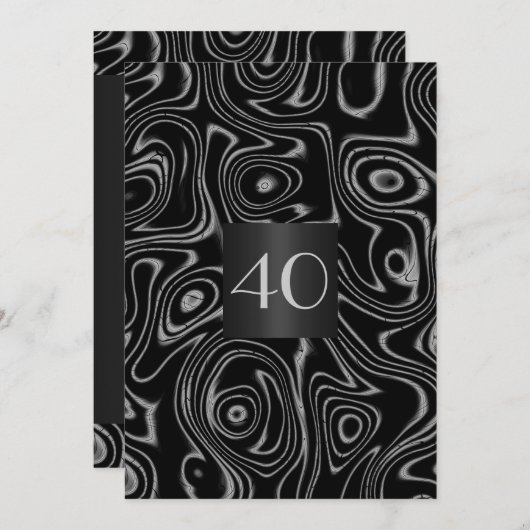 Uitnodiging Verjaardag Abstract Black Faux Silk (Voorkant / Achterkant)