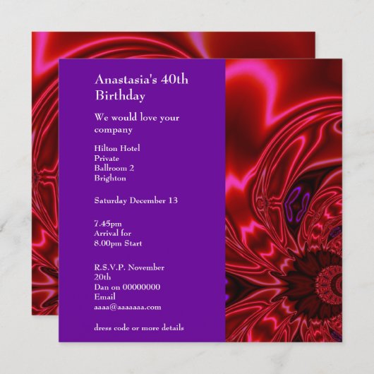 Uitnodiging Verjaardag Abstract Faux Zijde Rood Pa (Voorkant / Achterkant)