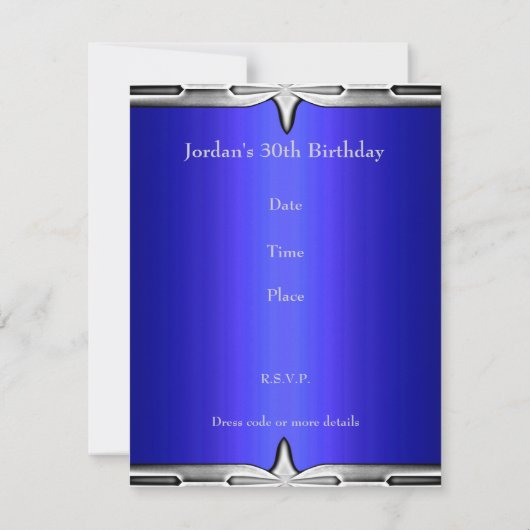 Uitnodiging Verjaardag Cobalt Blauw & Zilver (Achterkant)
