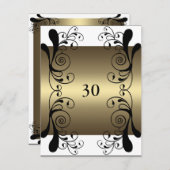 Uitnodiging Verjaardag Goud Wit & Zwart Bloemen Gl (Voorkant / Achterkant)