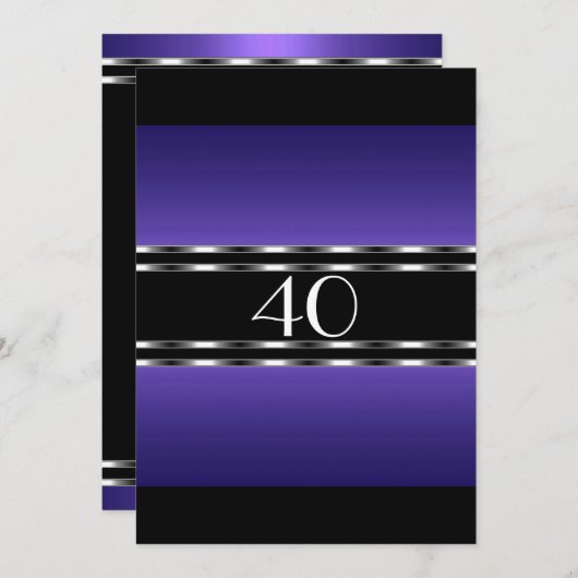 Uitnodiging Verjaardag Paarse Glam met Zwart Groot (Voorkant / Achterkant)
