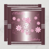 Uitnodiging Verjaardag Roze Bloemen (Voorkant / Achterkant)