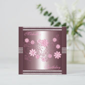 Uitnodiging Verjaardag Roze Bloemen (Staand voorkant)