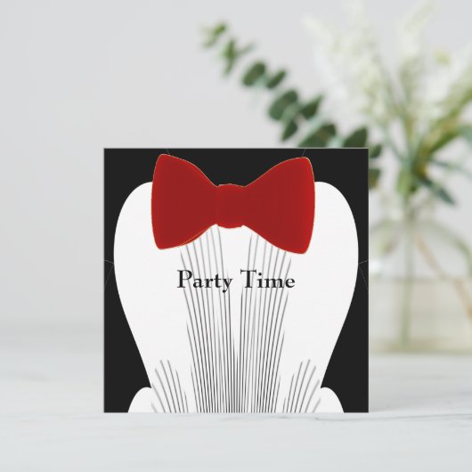 Uitnodiging Verjaardag Tuxedo Red Stropdas (Staand voorkant)