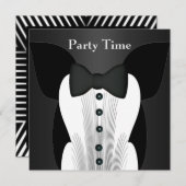 Uitnodiging Verjaardag Zwart Stropdas Suit (Voorkant / Achterkant)