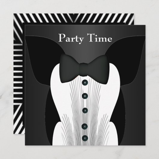 Uitnodiging Verjaardag Zwart Stropdas Suit (Voorkant / Achterkant)