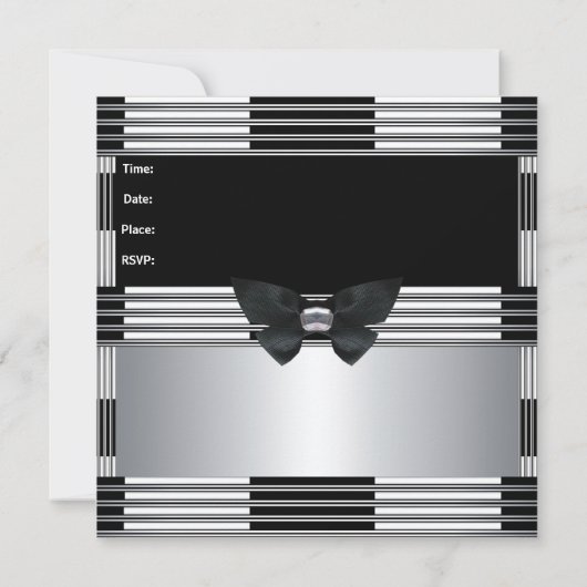 Uitnodiging Verjaardagsfeest Art Deco Zwart Zilver (Achterkant)