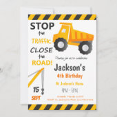 Uitnodiging verjaardagsfeest bouw dump truck (Voorkant)