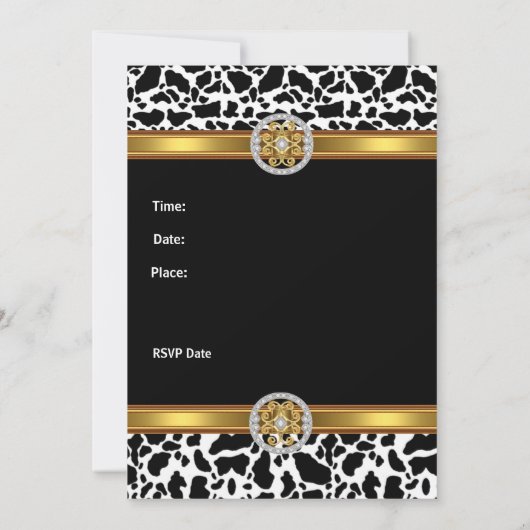 Uitnodiging Verjaardagsfeest Dier Koe Goud Sierade (Achterkant)