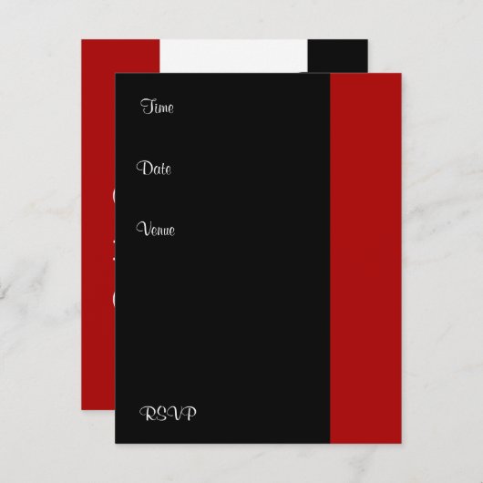 Uitnodiging Verjaardagsfeest Rood Zwart Wit (Voorkant / Achterkant)
