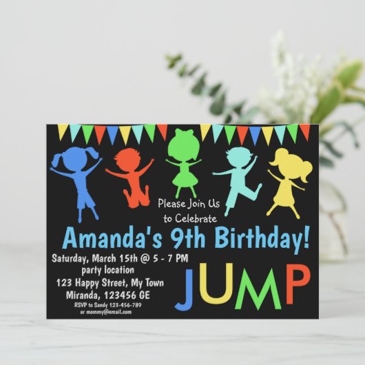 Uitnodiging verjaardagsfeest springen (Staand voorkant)