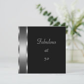Uitnodiging Verjaardagsfeest Zwart Zilver Fabulous (Staand voorkant)