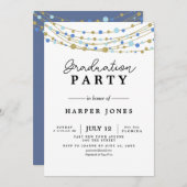 uitnodiging verjaardagsfeestje afstuderen blauw en (Voorkant / Achterkant)