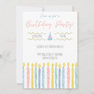Uitnodiging verjaardagsfeestje in pastelkleuren