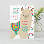 Uitnodiging verjaardagsfeestje Llama, neutraal ges (Staand voorkant)